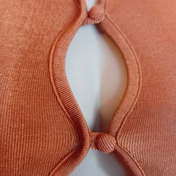 Urban Outfitters Rust Orange‎ Ribbed Mini Dress Bodycon Keyhole Short Sleeve XS - Picture 9 of 16